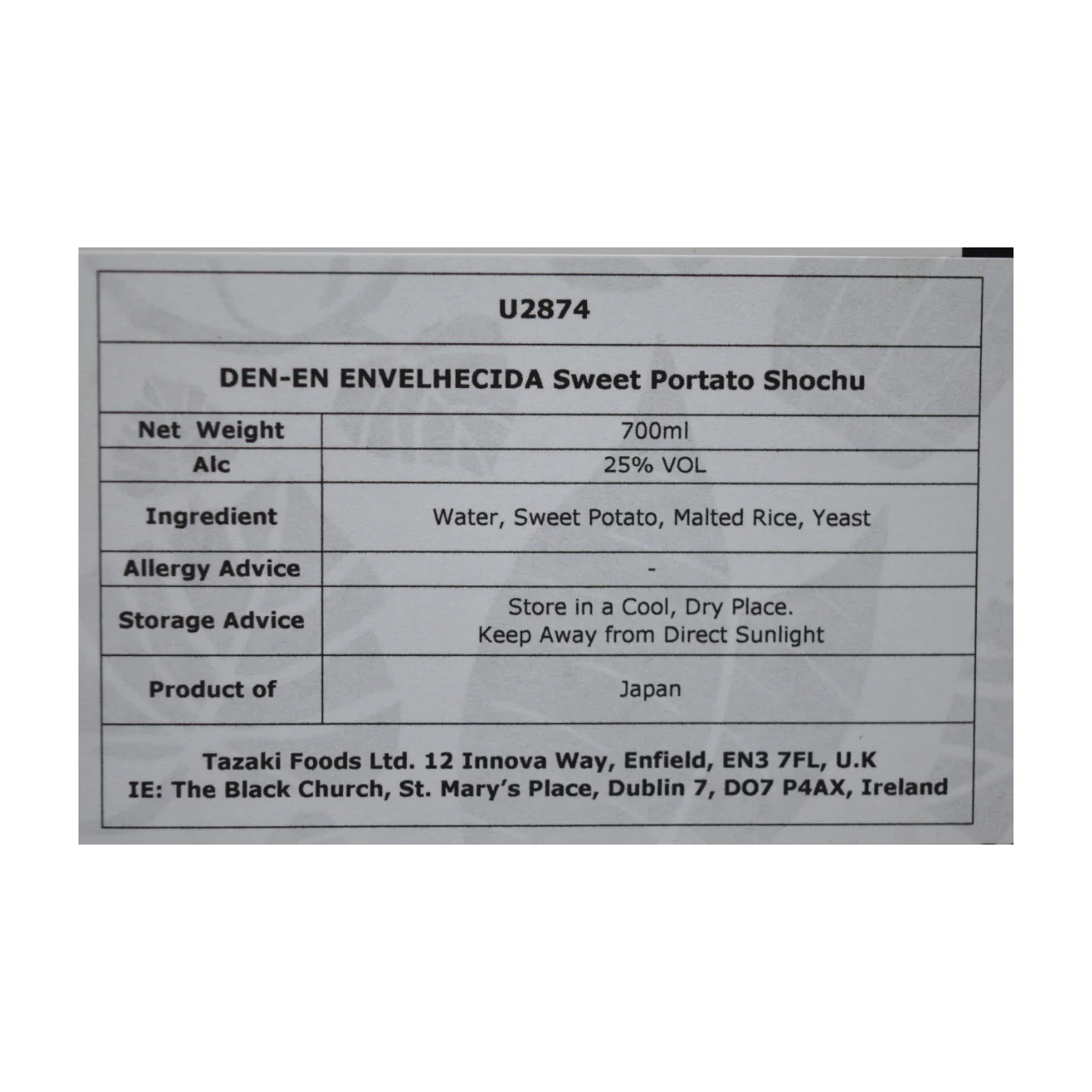 DEN-EN ENVELHECIDA Sweet Potato Shochu 700ml 25% - Image 2