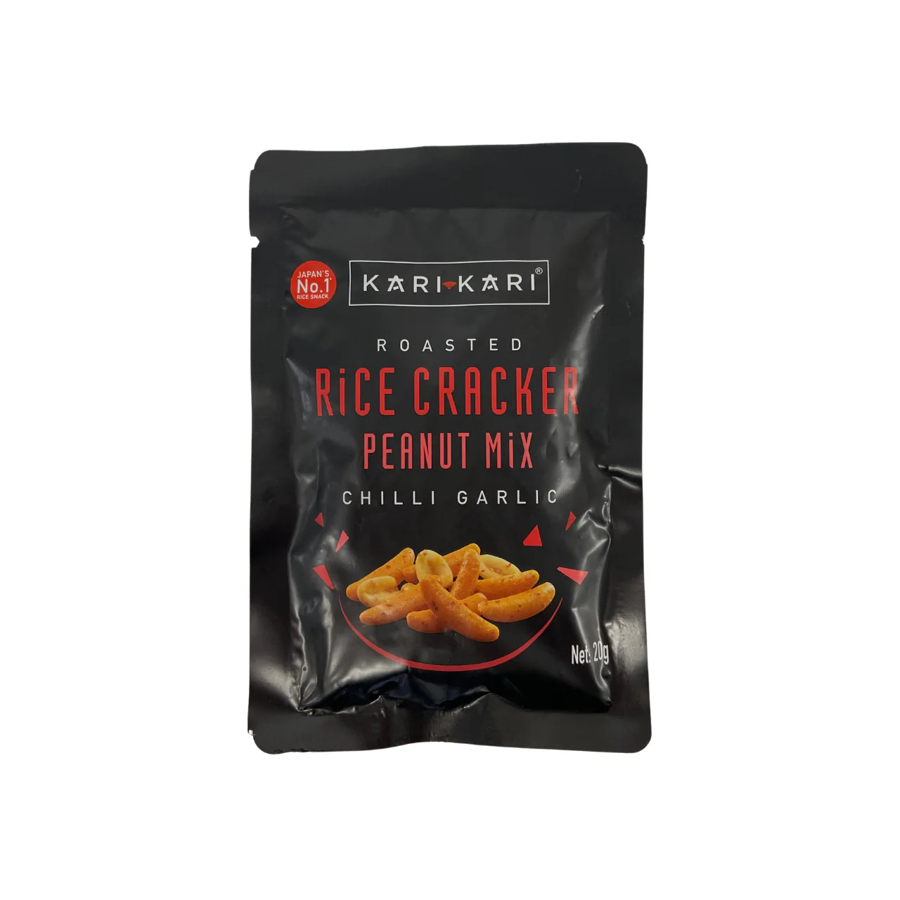 KARI KARI Rice Crackers & Peanuts Chilli Garlic 20g – Japanese Crunchy Snack Mix