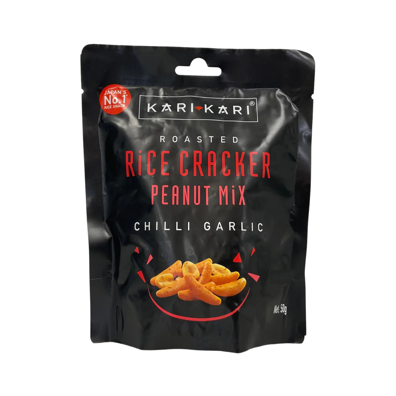KARI KARI Rice Crackers & Peanuts Chilli Garlic 50g – Japanese Crunchy Snack Mix