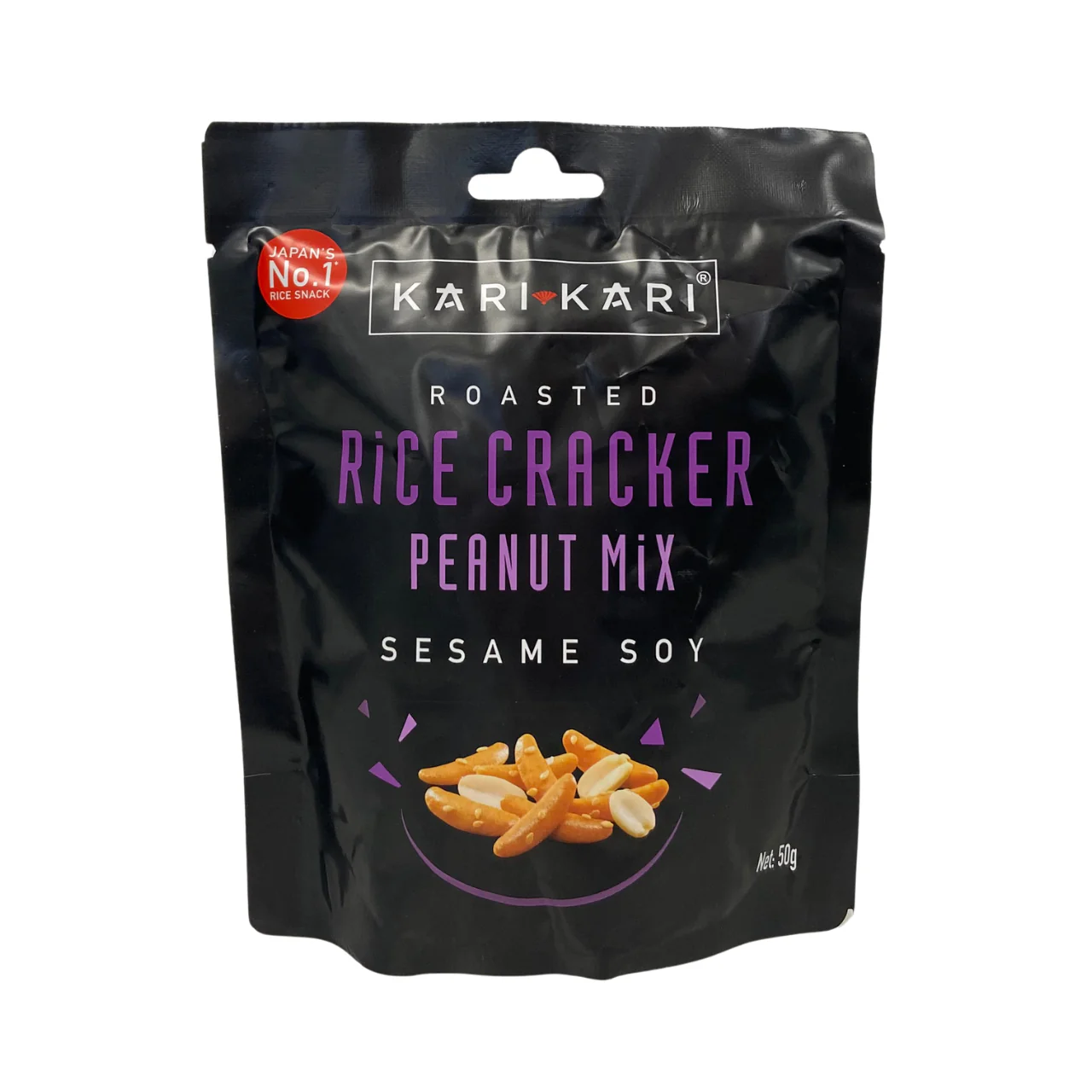 KARI KARI Rice Crackers & Peanuts Sesame Soy 50g – Japanese Savoury Snack Mix
