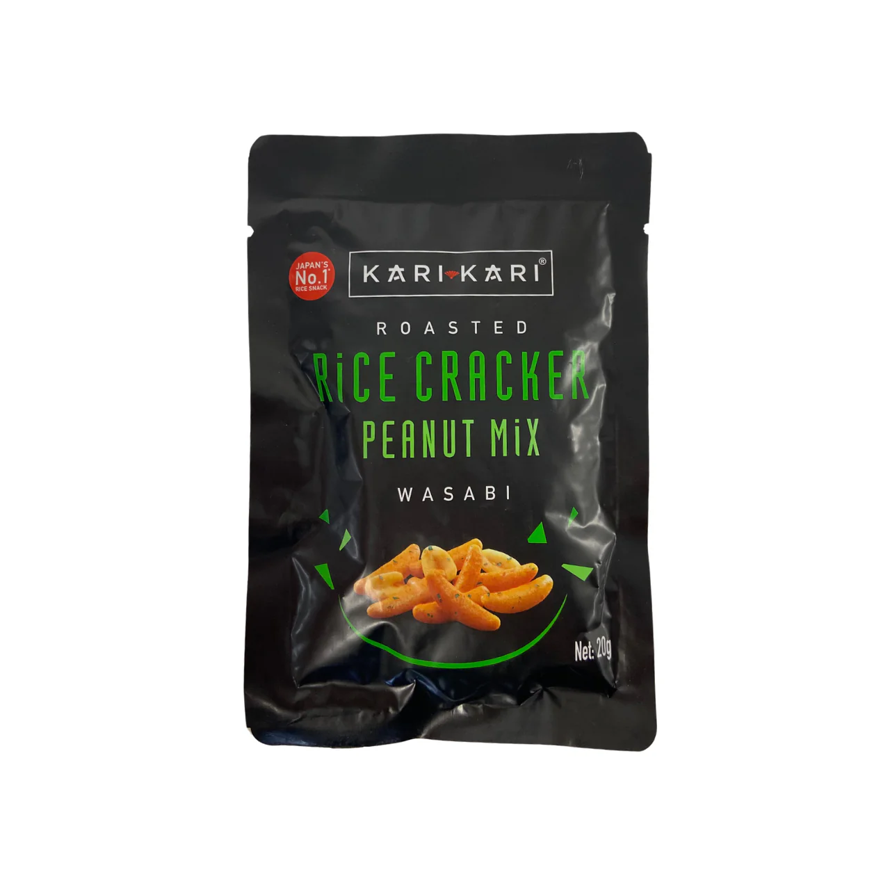 KARI KARI Rice Crackers & Peanuts Wasabi 20g - Japanese Wasabi Snack Mix