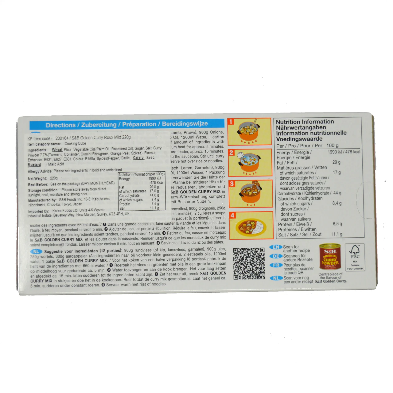 S&B Golden Curry Roux Mild 220g – Japanese Curry Sauce Mix - Image 2