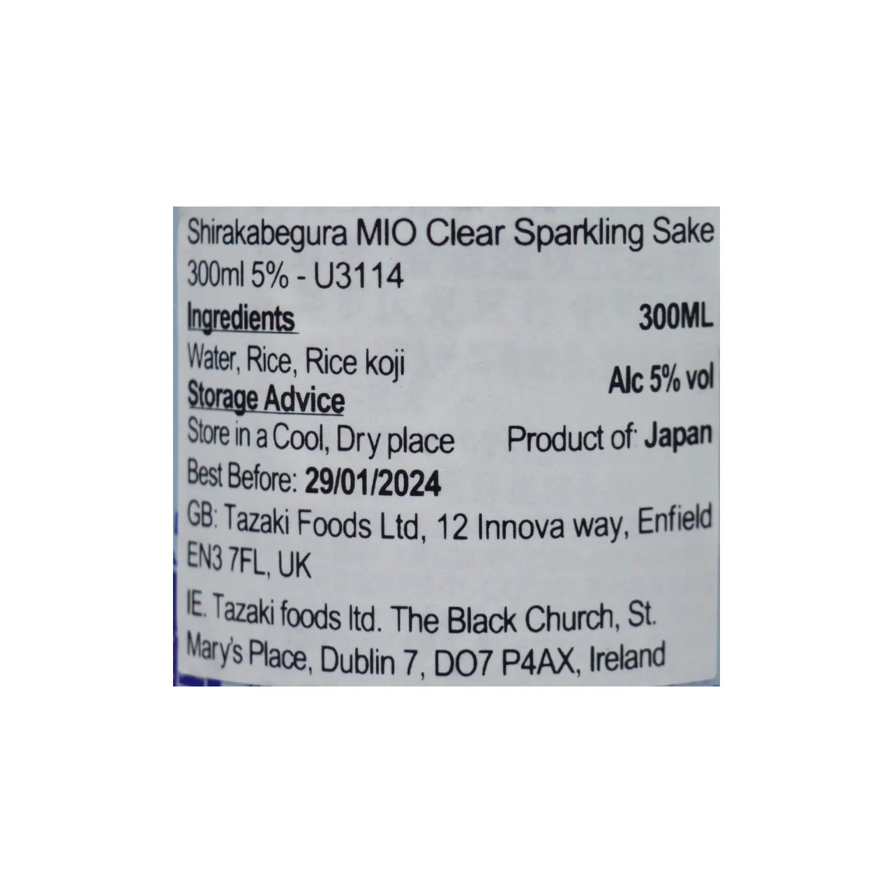 Shirakabegura MIO Clear Sparkling Sake 300ml 5.6% - Image 3