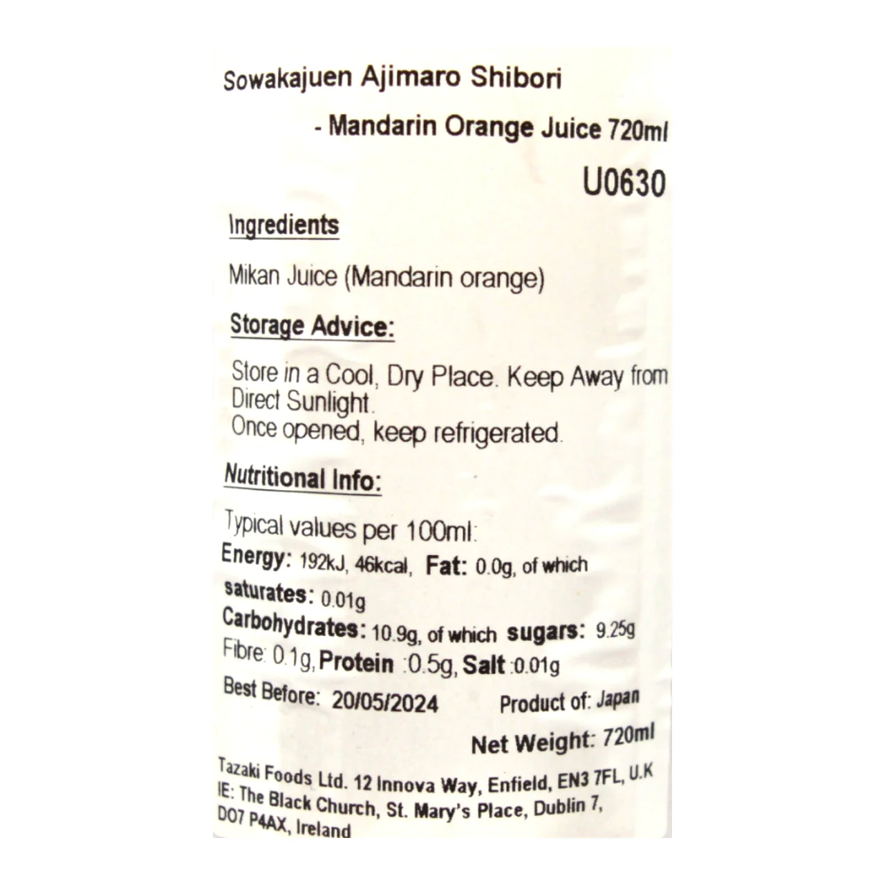 Sowakajuen Ajimaro Shibori - Mandarin Orange Juice 720ml - Image 4