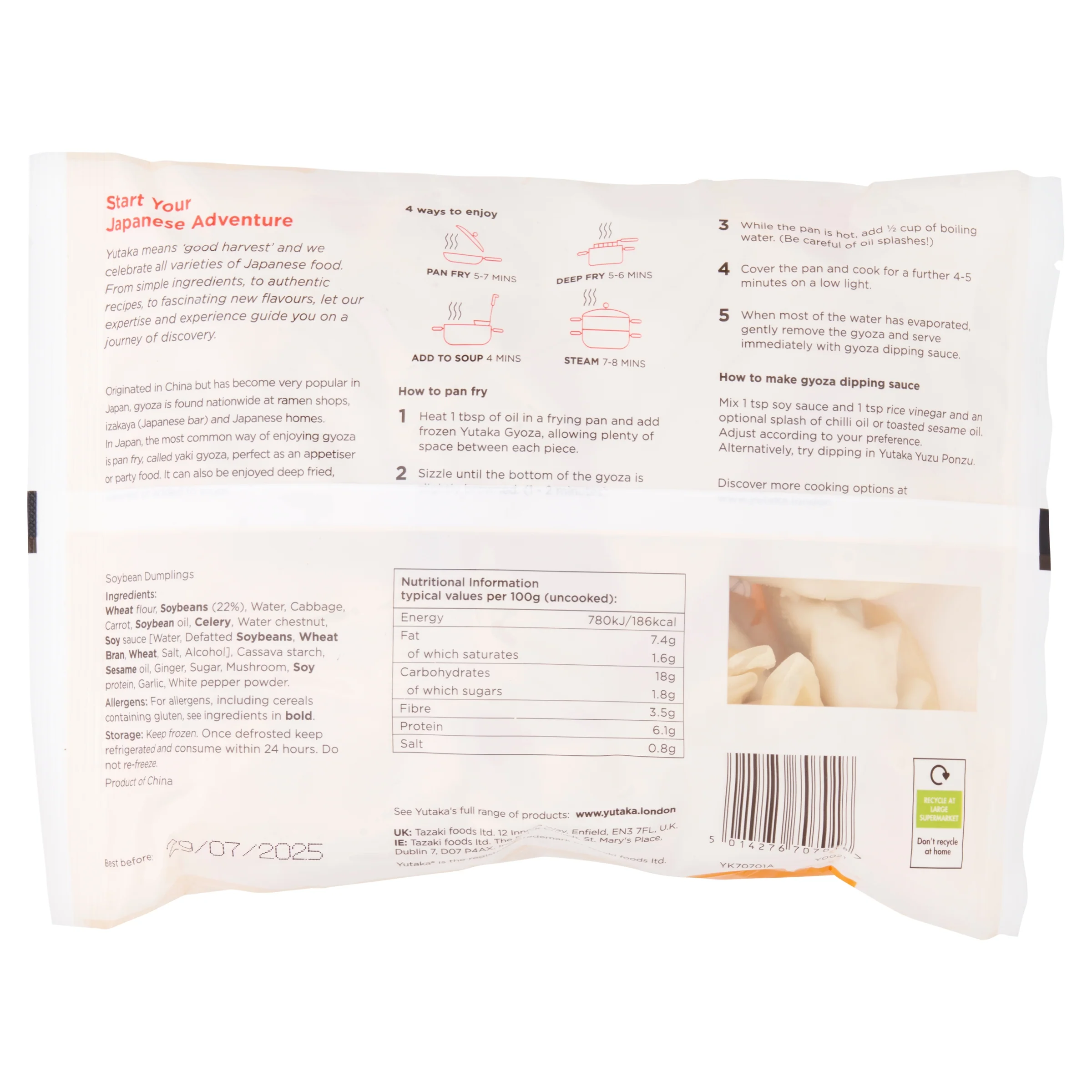 Yutaka Vegan Edamame Gyoza Japanese Dumplings 440g (22pc) *Best Befoe Date: 15/06/2026* - Image 2