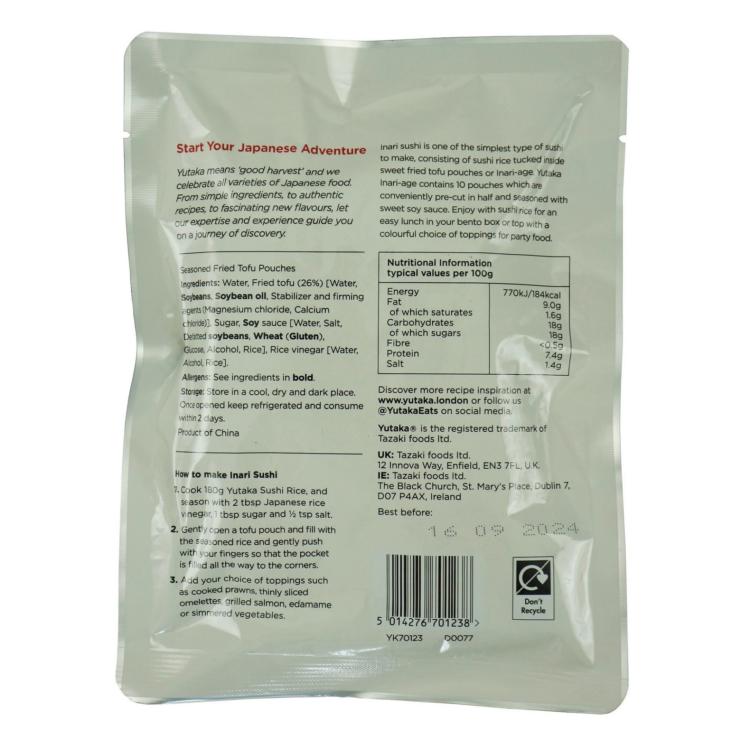 Yutaka Inari-Age Seasoned Soy Bean Curd 180g (10pc) - Image 2